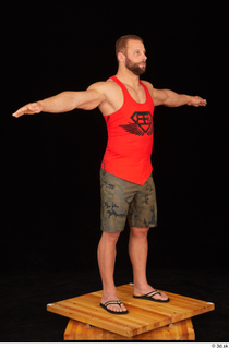 Dave camo shorts red tank top sandals standing t poses…